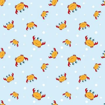 Seamless pattern with crab. Cartoon background  for kids. vector texture Illustrazione stock