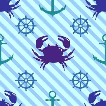 Seamless pattern with crab, steering wheel and anchor Seamless pattern wit... 스톡 사진