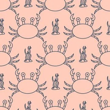 Seamless pattern with crabs and seaweed Stock Illustration