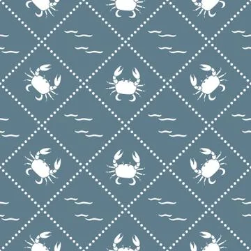 Seamless pattern with crabs and waves. Stockillustratie