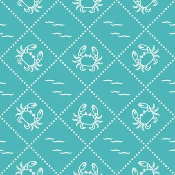 Seamless pattern with crabs and waves. Illustrazione stock