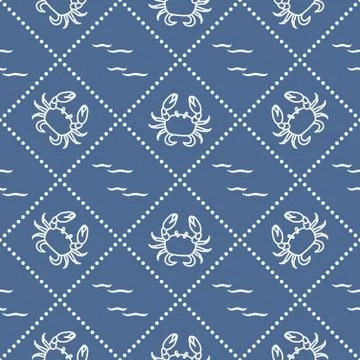 Seamless pattern with crabs and waves. Stockillustratie