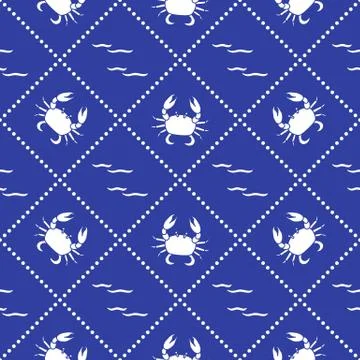 Seamless pattern with crabs and waves. Stock Illustration