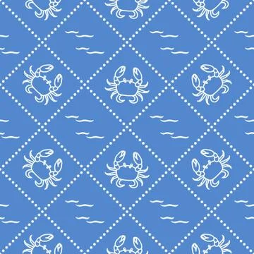Seamless pattern with crabs and waves. Stockillustratie