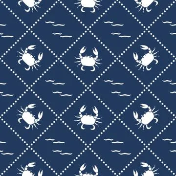 Seamless pattern with crabs and waves. Stockillustratie