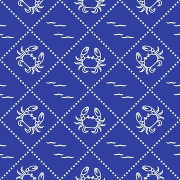 Seamless pattern with crabs and waves. Stock Illustration