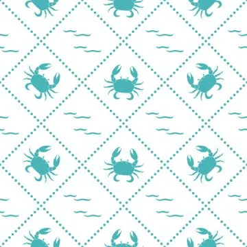 Seamless pattern with crabs and waves. Stockillustratie