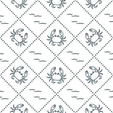 Seamless pattern with crabs and waves. Illustrazione stock