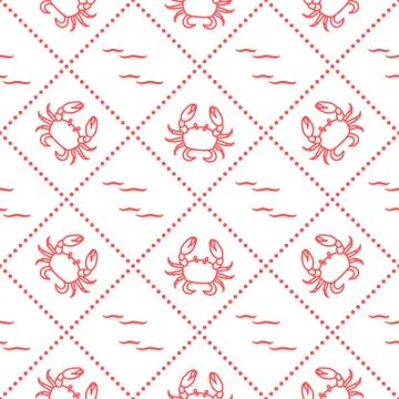 Seamless pattern with crabs and waves. Stockillustratie