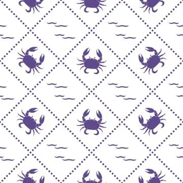 Seamless pattern with crabs and waves. Stockillustratie
