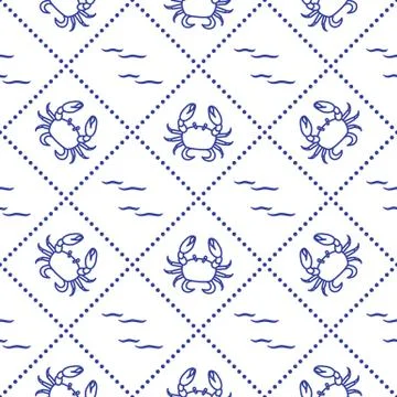 Seamless pattern with crabs and waves. Stockillustratie