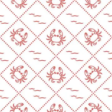 Seamless pattern with crabs and waves. Stockillustratie