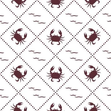 Seamless pattern with crabs and waves. Stockillustratie