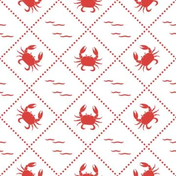 Seamless pattern with crabs and waves. Stockillustratie