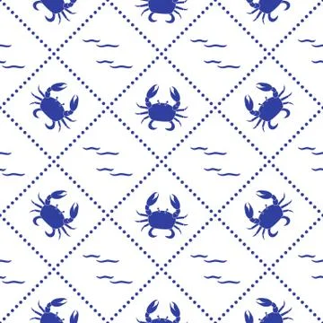 Seamless pattern with crabs and waves. Stockillustratie