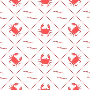 Seamless pattern with crabs and waves. 스톡 일러스트