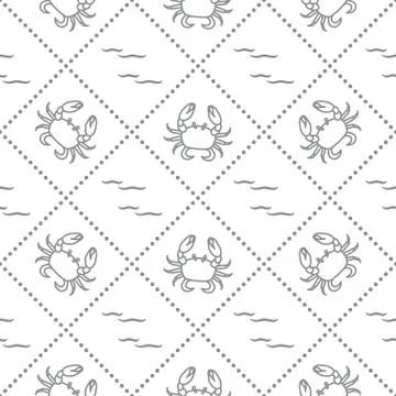 Seamless pattern with crabs and waves. Illustrazione stock