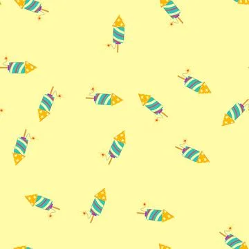 Seamless pattern cracker firework rocket cartoon vector Stock Illustration