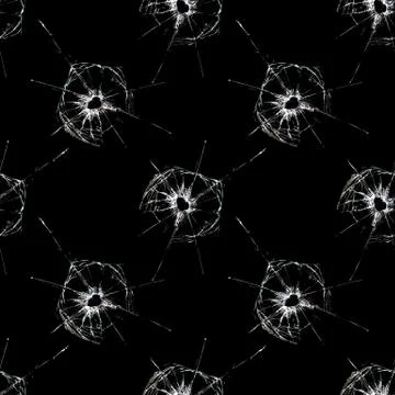 Seamless pattern with cracks on glass isolated on black background Stock Photos