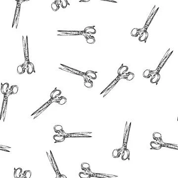 Seamless pattern craft scissors sketch hand drawn Stock Illustration