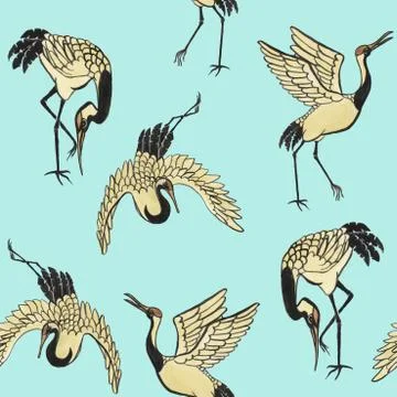 Seamless pattern with cranes Stock Illustration
