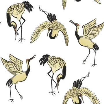 Seamless pattern with cranes Stock Illustration