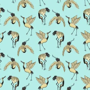 Seamless pattern with cranes Illustrazione stock