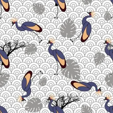 Seamless pattern with cranes. Stock Illustration
