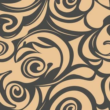 Seamless pattern of cream-colored spirals and curls on a dark background, wav Illustrazione stock