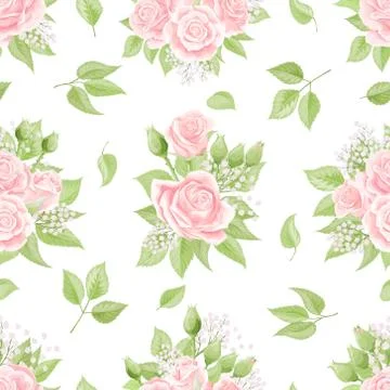 Seamless pattern with cream pink roses. Vintage floral background Stock Illustration