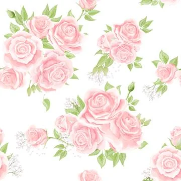 Seamless pattern with cream pink roses. Vintage floral background Illustration
