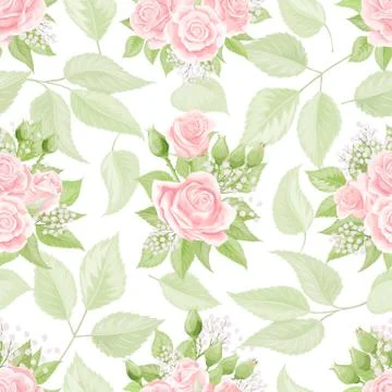 Seamless pattern with cream pink roses. Vintage floral background イラスト素材