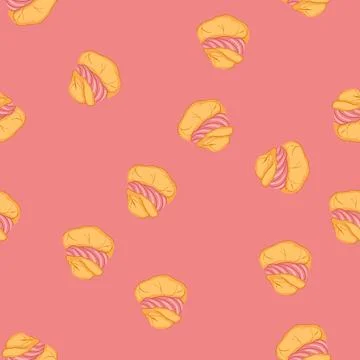Seamless pattern cream puff dessert baking sweet food Stock Illustration