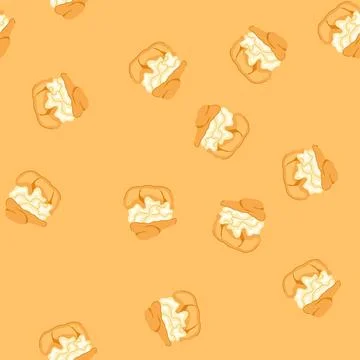 Seamless pattern cream puff dessert with whipped filling for sweet treats Stock Illustration