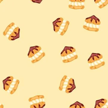Seamless pattern cream puff dessert with chocolate topping Stock Illustration