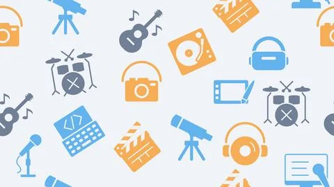 Seamless Pattern of Creative Arts and Technology Icons for Multipurpose Proj Illustrazione stock