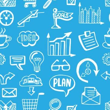 Seamless pattern with creative business doodle icons Stock Illustration