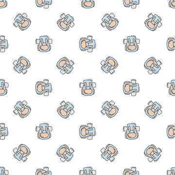 Seamless pattern with creative cute doodle backpacks on white background. Cut Stock Illustration