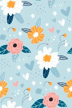 Seamless pattern with creative decorative flowers in scandinavian style. Great Stock Illustration