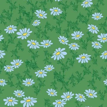 Seamless pattern Creative floral print with chamomile flowers, leaves in hand Illustrazione stock