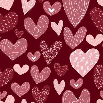 Seamless pattern with creative hand drawn hearts Ilustración de archivo