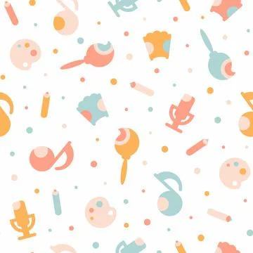 A Seamless Pattern of Creative Items. Simple Flat style. Brush and Palette Stock Illustration