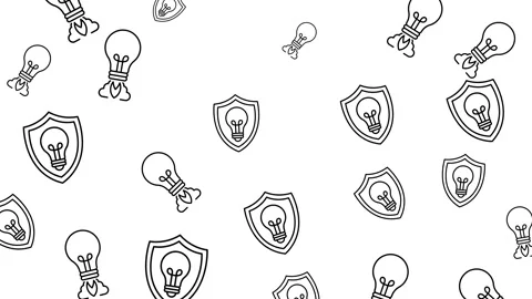 Seamless Pattern of Creative Light Bulb Rocket Launch and Secure Idea Shields Stock Footage 345539425