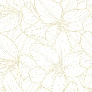 Seamless pattern of creative minimalist hand draw illustrations floral outlin Stock Illustration
