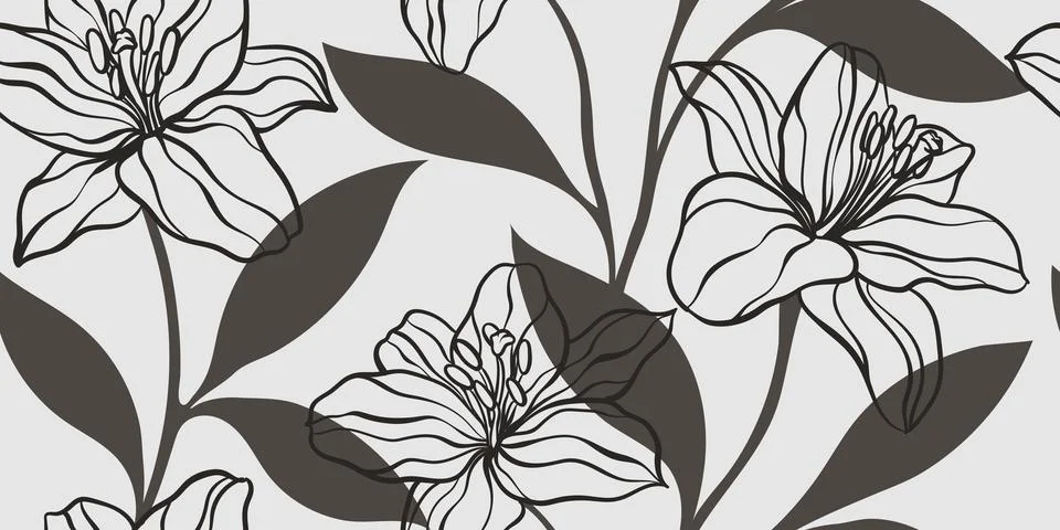 Seamless pattern of creative minimalist hand draw illustrations floral outlin Stock Illustration