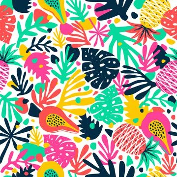 Seamless pattern with creative modern fruits. Hand drawn trendy background. Stock Illustration