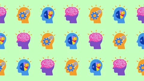 Seamless pattern of creative thinking, process, and intellectual analysis icons Video stock 318671931