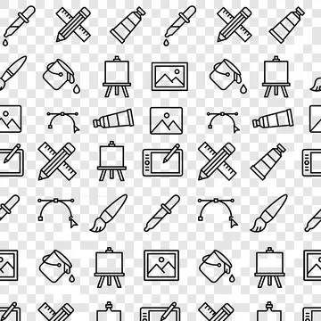 Seamless pattern of creative tools icons including paint tubes, brushes, ea.. Иллюстрация
