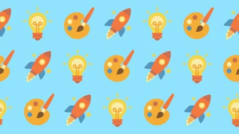 Seamless pattern of creativity, art, and innovation icons in a cartoon animation Stock Footage 318390697