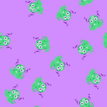 Seamless pattern creature monster with horns cartoon vector Stock Illustration